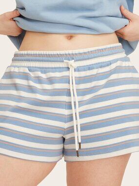 PARKE x TARGET Light Blue Orange Striped Shorts - Drawstring Knit Pull-On Large